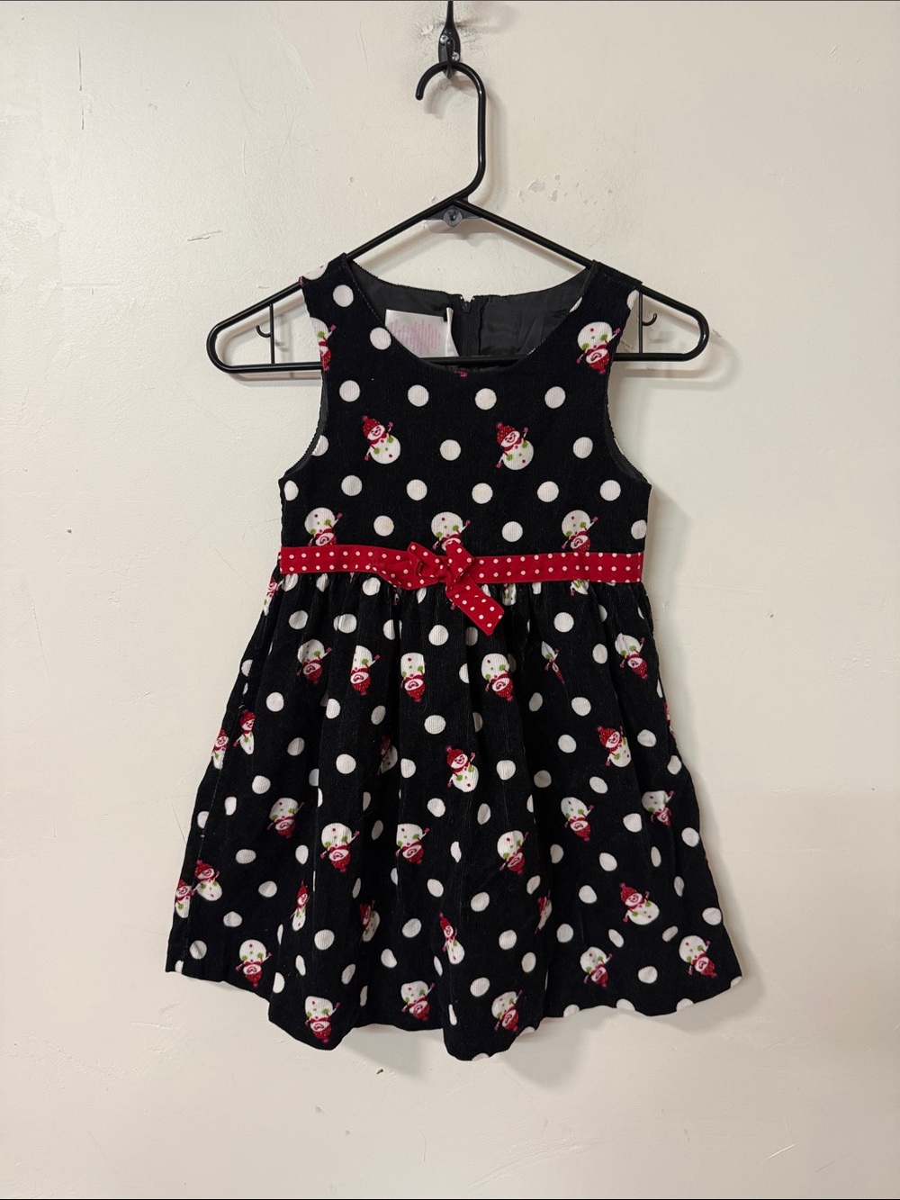 Girls' Black Polka Dot Holiday Dress with Red Ribbon